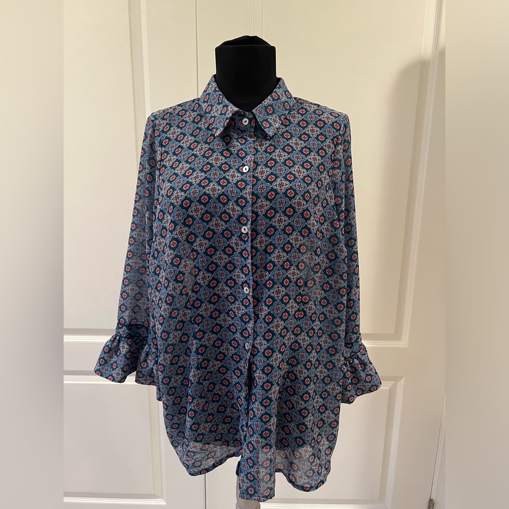 EUC Gretchen Scott sheer top. Gorgeous colors size XL